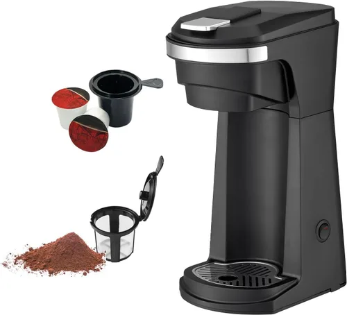 CULINARY CHEF Cafetera 2 en 1 de una sola porción/molida con malla de acero inoxidable reutilizable, temperatura óptima de preparación para mezclas