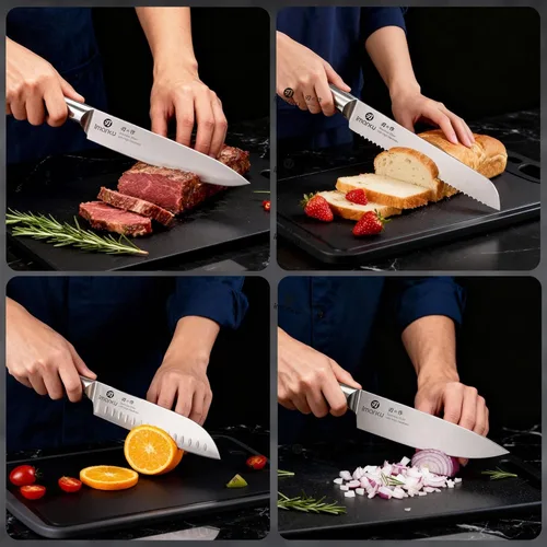 Miniatura 7 de imarku Juego de cuchillos de cocina, juego de 14 cuchillos de acero inoxidable japonés, cuchillos de chef con afilador integrado, apto para Gris