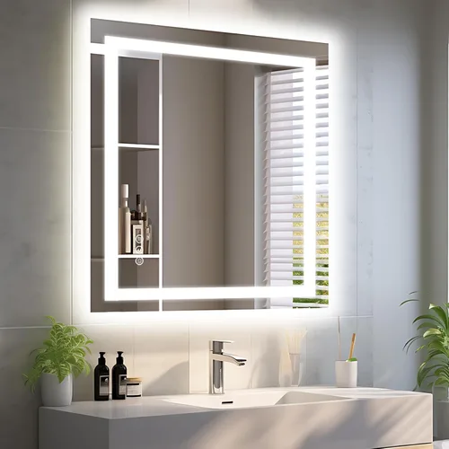 Miniatura 17 de EchosLife Espejos de baño LED de 20 x 28 pulgadas para pared, marco de aluminio negro (frontal y retroiluminado), espejo de tocador antivaho