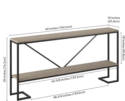 Miniatura 10 de Phoebe - Mesa consola rectangular de 64 pulgadas de ancho en bronce ennegrecido/roble gris envejecido