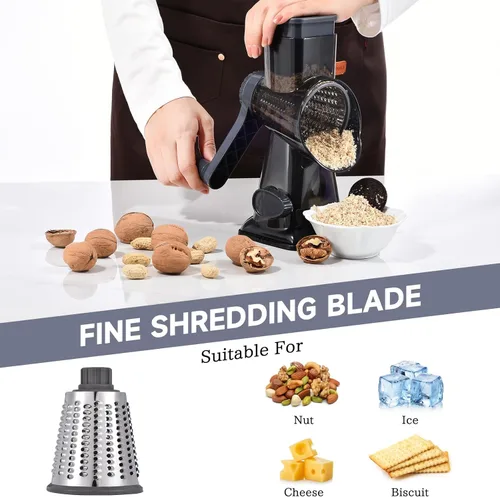Miniatura 5 de Rallador rotativo de queso con asa, triturador de cocina, rallador de rebanador, rebanador de hielo, queso, verduras, nueces, patata, calabacín