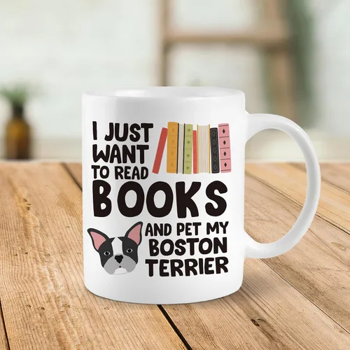 Miniatura 3 de Taza de café Boston Terrier, I Just Want to Read Books and Pet My Boston Terrier Taza de cerámica de 11 onzas, taza de té para perros, regalos