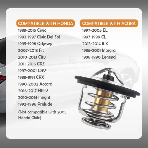 Miniatura 7 de Termostato para automóvil, termostato de refrigerante del motor de servicio pesado compatible con Honda Civic Accord Acura EL CL, termostatos