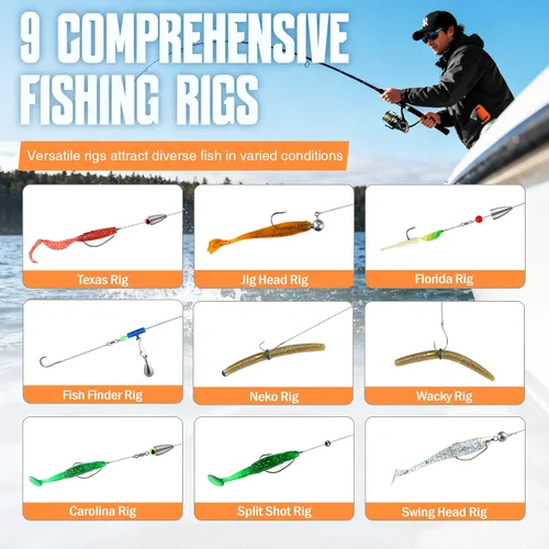 Miniatura 8 de TOPFORT Kit de 187/343 piezas de accesorios de pesca, Caja de aparejos de pesca organizada con aparejos incluidos, anzuelos de pesca, pesas de Kit