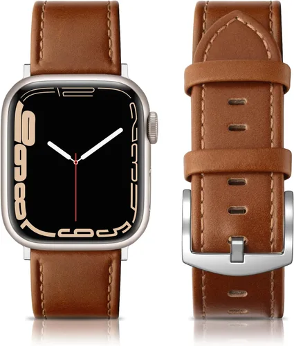 Miniatura 20 de EDIMENS Correas de cuero compatibles con Apple Watch de 1.81 pulgadas, 1.77 pulgadas, 1.73 pulgadas, 1.65 pulgadas (serie 1, 2, 3) para hombres