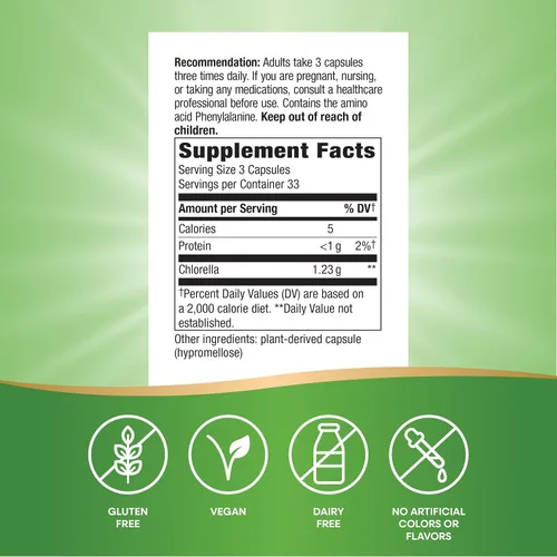 Miniatura 5 de Nature's Way Chlorella Micro-Algae, Superfood, Supports Antioxidant Pathways*, 1,230 mg per 3-Capsule Serving, Vegetarian, Non-GMO Project Verified