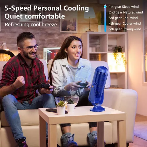 Miniatura 4 de Ventilador de torre, ventilador de escritorio portátil con opciones de 5 velocidades, doble circulación de aire, ventilador de mesa silencioso