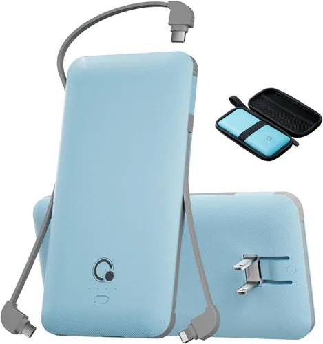 Q 10000 mAh Banco de energía, cargador portátil delgado, paquete de batería externa con 4 salidas, enchufe de pared AC incorporado, cables Micro USB