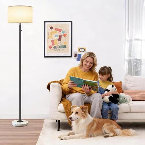 Miniatura 4 de Lámparas de pie para sala de estar, bombilla LED incluida, lámpara de pie regulable con pantalla de lino, lámpara de pie moderna con base de mármol