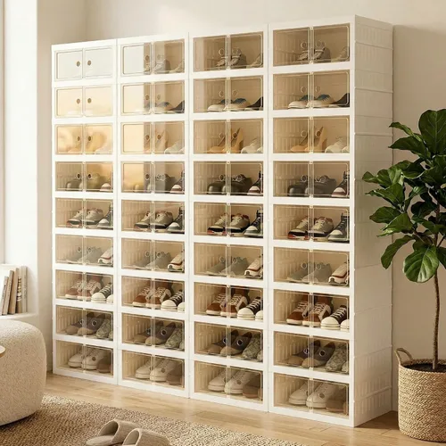 Miniatura 18 de Organizador de Zapatos Plegable Caja de Almacenamiento, Estante de Zapatos Plegable Portátil Extra Grande para Closet, Caja de Almacenamiento
