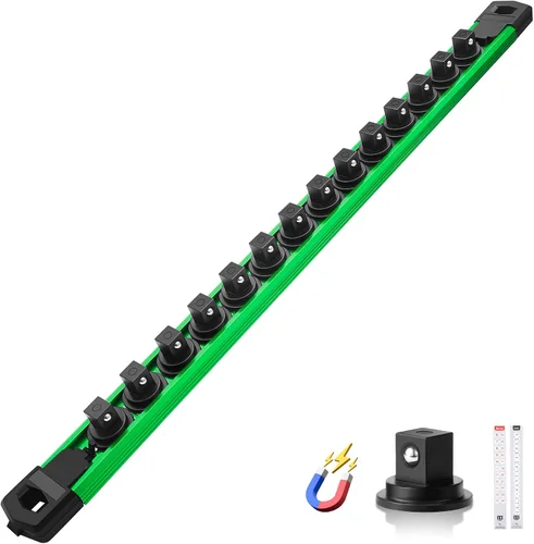Miniatura 24 de Reniteco Juego de organizador de enchufes magnéticos, 3 piezas de 1/2 pulgada 3/8 pulgadas 1/4 pulgadas de aleación de aluminio con 40 clips Negro