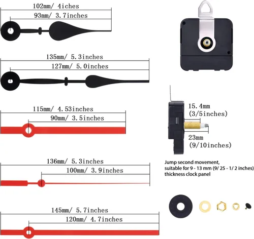 Miniatura 2 de Mecanismo de movimiento de reloj de eje largo de alto par para pared, kit de mecanismo de reloj de cuarzo con 2 pares diferentes de manecillas, kit