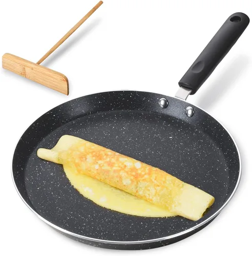 Sartén Antiadherente para Crepas de 10.5 Pulgadas con Esparcidor, Sartén con Revestimiento de Granito para Roti Tortilla de Huevo Omelet Tortilla