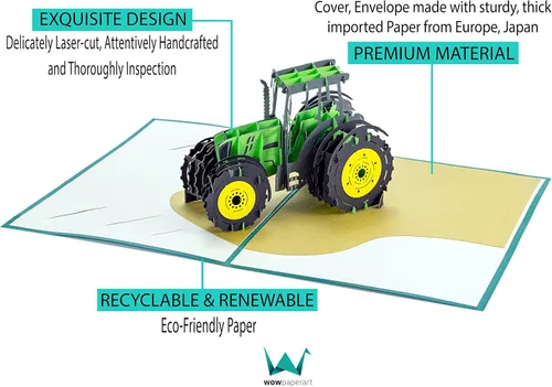 Miniatura 4 de WOWPAPERART Tractor - Tarjeta de felicitación desplegable 3D para todas las ocasiones, cumpleaños, amor, felicidades, buena suerte, aniversario