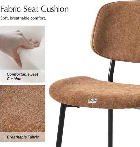Miniatura 5 de HULALA HOME Juego de 2 sillas de comedor tapizadas modernas de mediados de siglo con respaldo curvado de madera, patas de metal negro, silla de cena