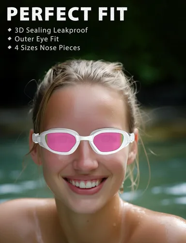 Miniatura 3 de Gafas de natación W2 para adultos, hombres y mujeres, protección UV antivaho sin fugas #02.2 Pack Negro Transparente y Blanco Espejo Rosa