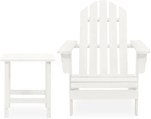 Miniatura 2 de Silla Adirondack para patio con mesa de madera de abeto maciza, color blanco, juego de muebles de patio al aire libre, juego de asientos de jardín