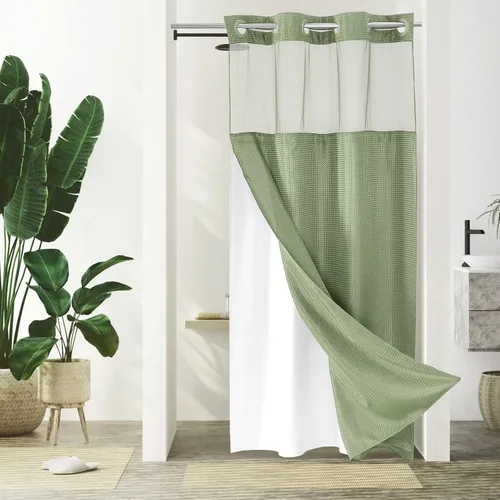Miniatura 17 de Gibelle: cortina de ducha pequeña para baño de 36x74, cortina de ducha de punto gofre con juego de forro de tela a presión, no necesita ganchos