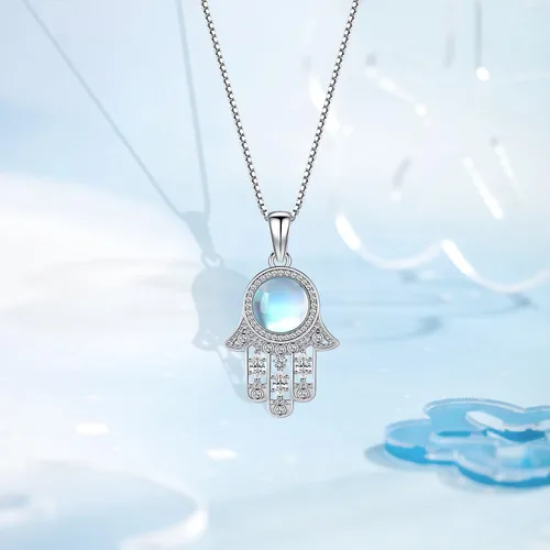 Miniatura 61 de Aniu Joyería de plata de ley 925 Hamsa de Fátima para mujer con circonita cúbica, viene con caja de regalo negra