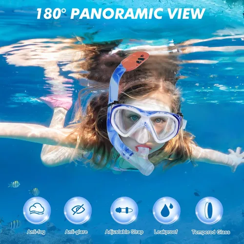 Miniatura 2 de Juego de esnórquel para niños, máscara de buceo antivaho para niños, gafas de natación, equipo de esnórquel con parte superior seca, paquetes