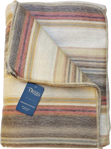 DAVLINA, Manta de lana de alpaca | Súper suave, ligera, transpirable e hipoalergénica | No pica ni rasca (beige marrón multicolor, Queen (estándar