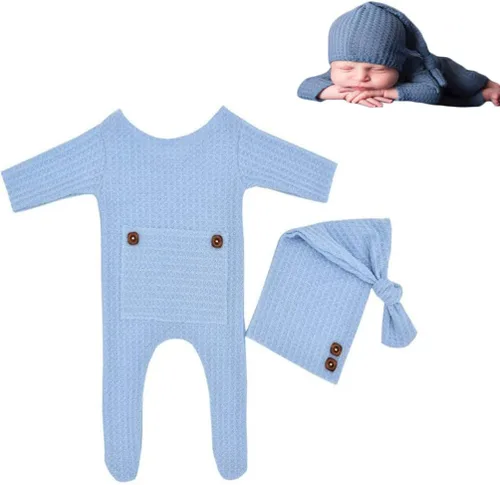 Miniatura 21 de Moda recién nacido niños niñas bebé sesión de fotos accesorios trajes ganchillo ropa sombrero de cola larga pantalones accesorios de fotografía