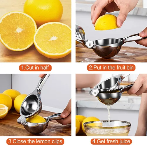 Miniatura 3 de Exprimidor de limón de acero inoxidable, exprimidor manual de cítricos con rallador, ideal para limones, limas y más