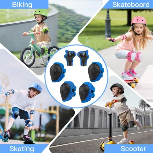 Miniatura 7 de WayEee Juego de 6 piezas de equipo de protección para niños, rodilleras para niños de 3 a 14 años, rodilleras y coderas para niños pequeños, juego