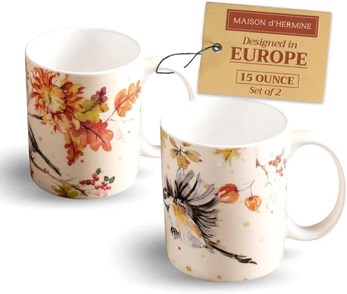 Miniatura 143 de Maison d' Hermine Taza de café con asas, tazas de porcelana fina de hueso, paquete de dos tazas de té para bebidas calientes, capuchino, latte, 015