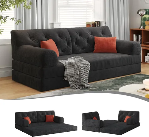 Miniatura 10 de Sofá cama convertible de 79 pulgadas con almohadas, sofá cama plegable de pana con marco de forma fija, sofá sin hueso para sala de estar