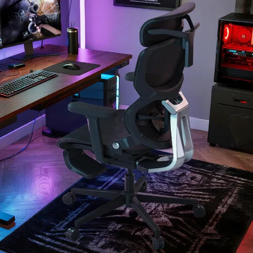 Miniatura 2 de Silla de oficina ergonómica de malla con reposapiés, silla ejecutiva de oficina en casa con soporte lumbar, silla ergonómica