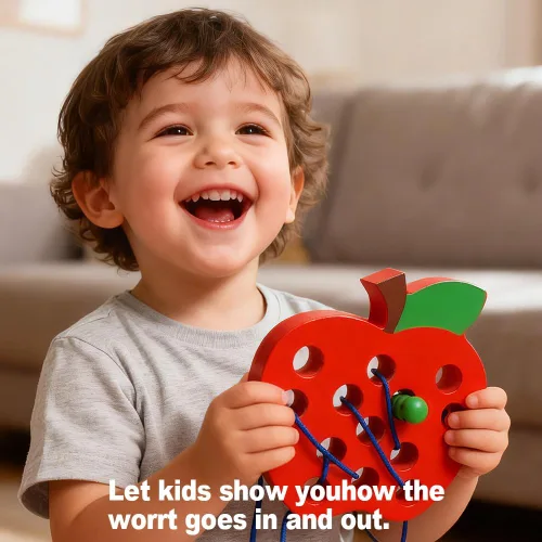 Miniatura 2 de Juguetes de cordones para niños pequeños, juguetes de viaje para bebés de madera con roscado de manzana, educación Montessori, aprendizaje