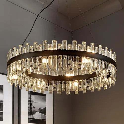 Miniatura 11 de Lámpara de Araña de Cristal Moderna Negra de 21.7", Accesorios de Iluminación de Lujo, Candelabros de Cristal de 2 Anillos para Comedor, Iluminación