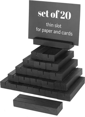 Miniatura 8 de Paquete de 10 soportes de madera para tarjetas de lugar, soportes de madera negra para números de mesa, soporte para tarjetas de nombre, soportes