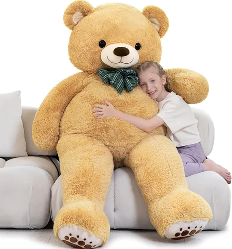 Miniatura 21 de Oso de peluche gigante de 4 pies, color marrón Lifesize Jumbo animal de peluche suave con pajarita y vientre grande para niños y niñas, oso