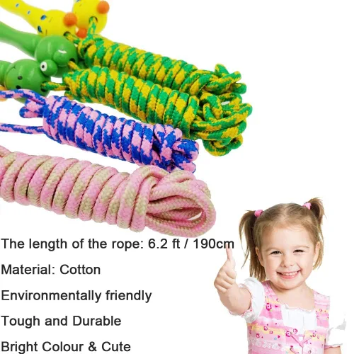 Miniatura 3 de Paquete de 4 cuerdas de saltar con asas de madera para niños, cuerda de saltar ideal para niños y estudiantes, actividades divertidas al aire libre