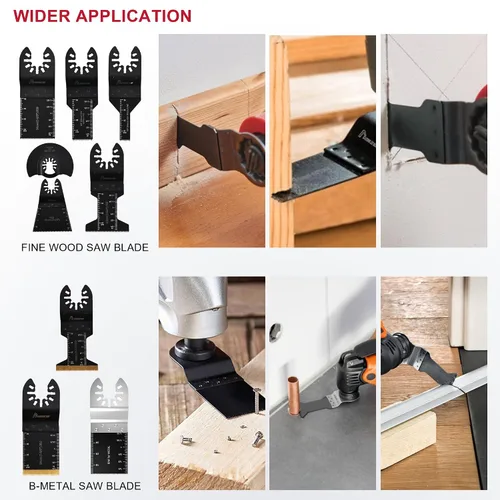 Miniatura 4 de MAZING 36 hojas de sierra oscilantes, cuchillas multiherramienta, cuchillas multiherramienta de liberación rápida para madera, metal y plástico