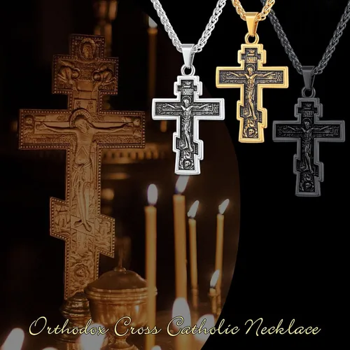 Miniatura 8 de U7 Colgante de cruz ortodoxa rusamanos rezandosigno de Ichthys para hombres y mujeres, acero inoxidable chapado en oro de 18 quilates, collar