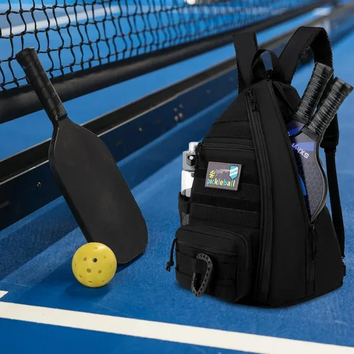 Miniatura 7 de Bandolera de Pickleball SunForMorning, Mochila Táctica de Pickleball para Mujeres y Hombres, Bolsa de Hombro Ajustable con Gancho para Valla y Negro