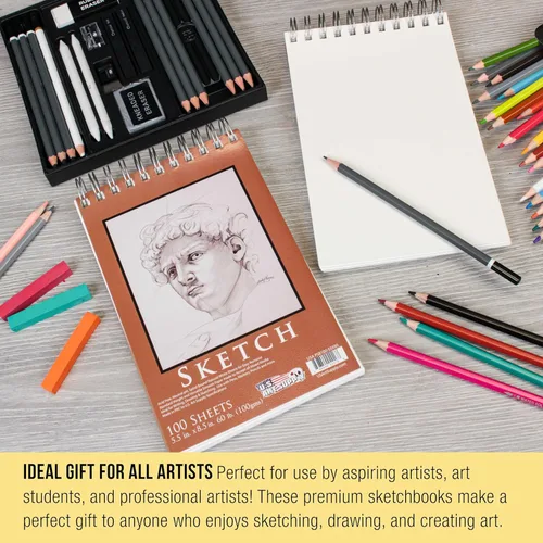 Miniatura 3 de U.S. Art Supply Cuaderno de bocetos encuadernado en espiral superior de 5.5 x 8.5 pulgadas, paquete de 2, 100 hojas cada una, 60 libras (100 gsm)