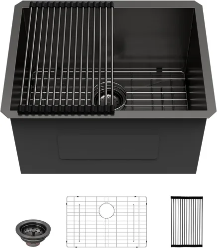Miniatura 16 de Lordear Fregadero de cocina para interiores y exteriores de 15 x 17 con grifo plegable, Samll Bar Prep 16 calibre T304 de acero inoxidable