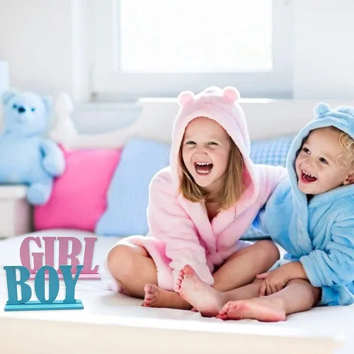 Miniatura 3 de Decoraciones de mesa de madera para niños y niñas, decoración de mesa de revelación de género, letreros de mesa con bases para centros de mesa