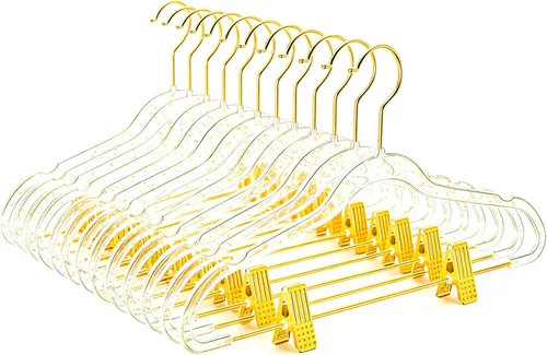 Miniatura 11 de MIZGI - Perchas premium de terciopelo negro para pantalones con clips ajustables (paquete de 20) Perchas delgadas para faldas - Perchas