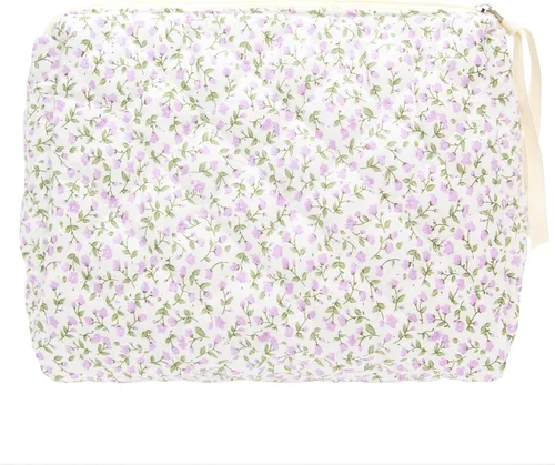 Miniatura 36 de PAZIMIIK - Bolsa de maquillaje de algodón para mujer, grande, acolchada para viaje, Rosa (Bow Pink), Vintage