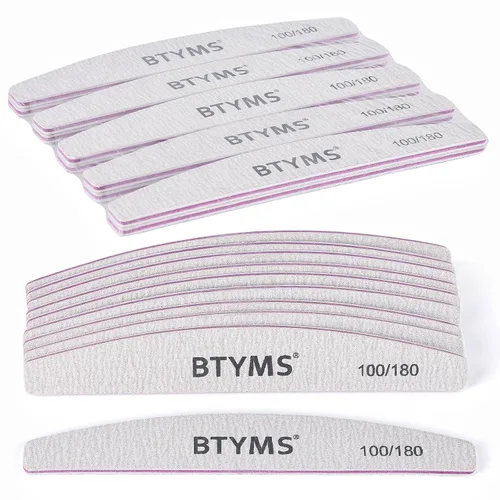BTYMS 10 piezas de limas de uñas de grano 100/180 - Tablas de esmeril de doble cara para uñas acrílicas, de gel y naturales