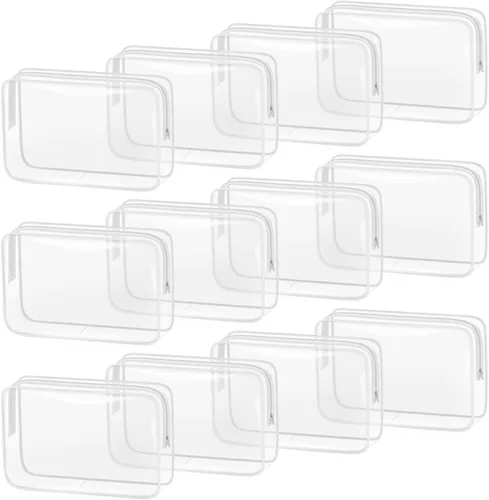 Miniatura 24 de TISRATOK 12 piezas Bolsa de maquillaje transparente para mujeres con cremallera, estuche de aseo aprobado por la TSA, bolsa de cosméticos a granel
