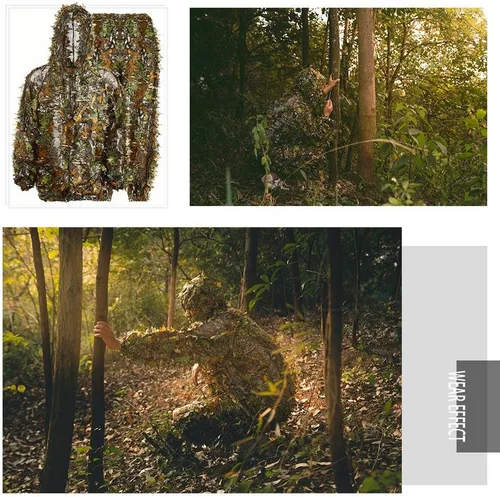Miniatura 6 de EAmber Traje de Ghillie, Trajes de Gilly para Caza, Pantalones 3D de Camuflaje de Hojas, Overoles de Camuflaje para Jóvenes y Adultos, Ropa Ligera