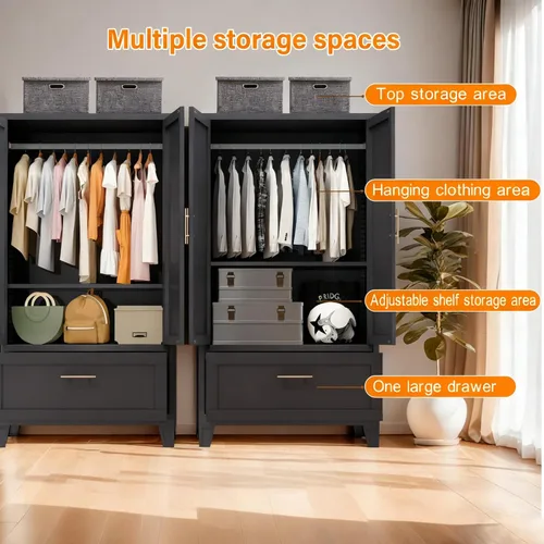 Miniatura 4 de Armario Ropero de Metal de 60" con 1 Cajón, Closet Alto Independiente Arqueado de 2 Puertas para Almacenamiento de Ropa con Estantes Ajustables