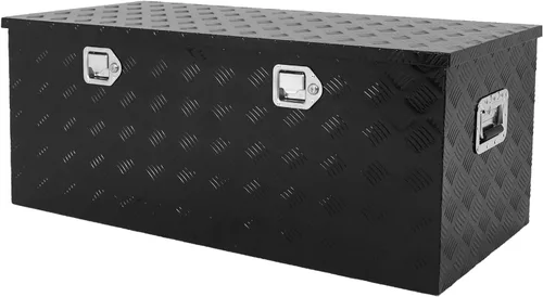 Miniatura 20 de confote Caja de herramientas de 20 pulgadas con rayas de aluminio plateado para cama de camioneta pickup, remolque RV, organizador de almacenamiento