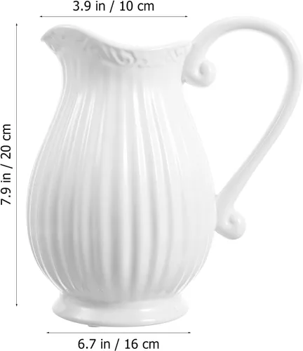 Miniatura 3 de Yardwe Jarrón de cerámica con diseño de rayas blancas de porcelana de 7 pulgadas para decoración de mesa de boda en casa, oficina, contenedor